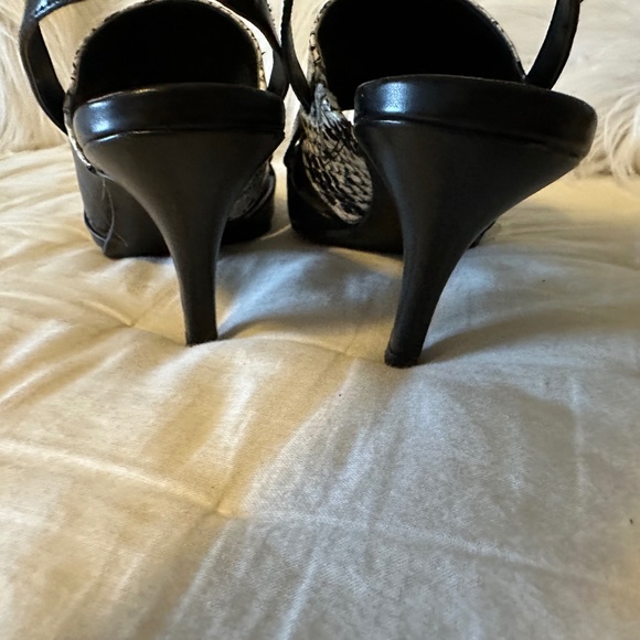 Black Leather Sling Back Heels with Animal Print Banding, Size 7 - Picture 6 of 12